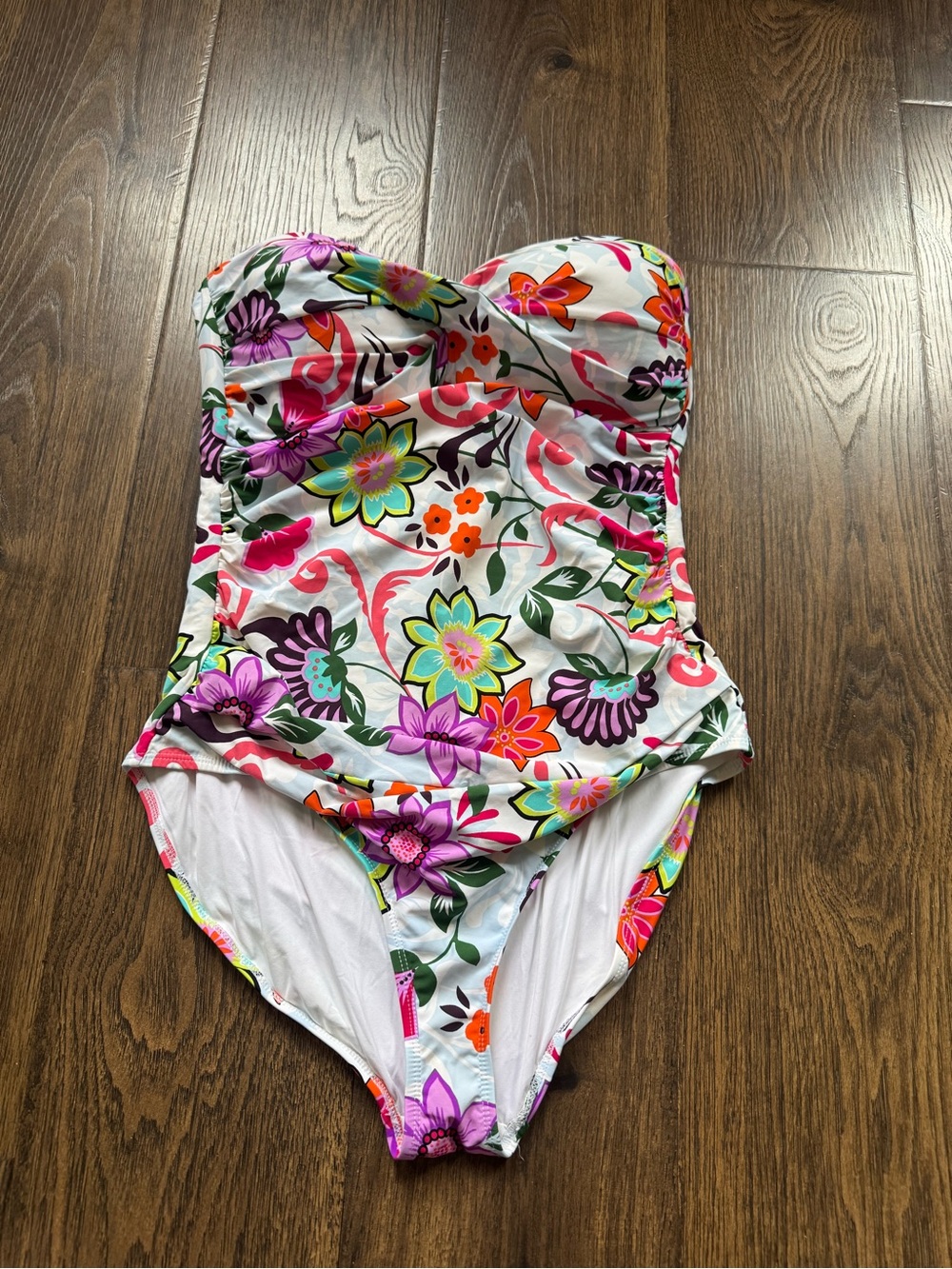 Floral One-Piece Swimsuit - White with Multicolor Flowers